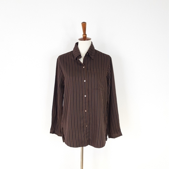 Neu Nomads | Button Down Boyfriend Shirt in Brown, Black Stripe - Picture 7 of 7